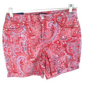 Bandolino Women's Red Modern Fit Flawless Stretch Mid Rise Paisley Short Size 6